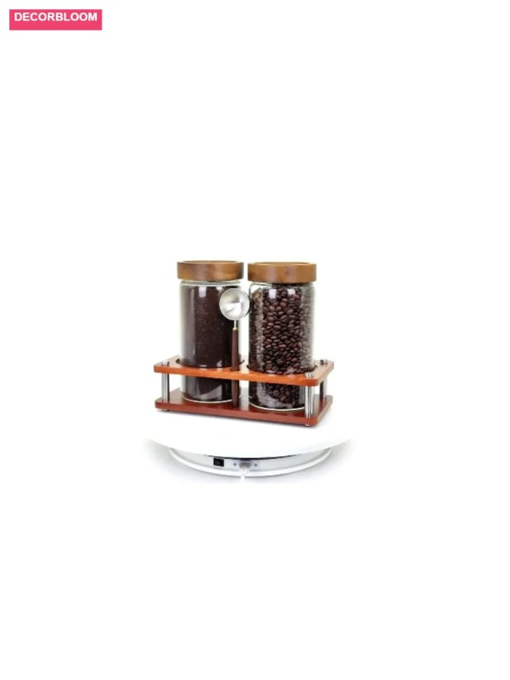 Glass Coffee Grounds Container with Bamboo Shelf, 2x45oz Airtight Jar with Spoon